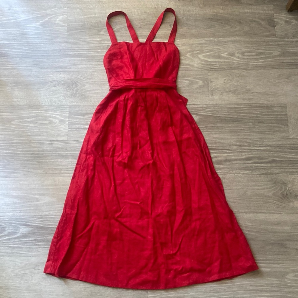Reformation red linen midi dress